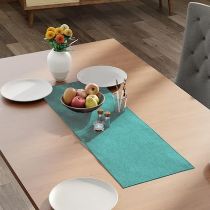 Encasa XO Table Runner 4 to 6 Seater, Soft Chenille 13"x72" | Turq, Woven Rib Texture | Machine Washable | Colorfast & Shrink Resistant | Durable Polyester Yarns - color: Turq, size: 13x72 in