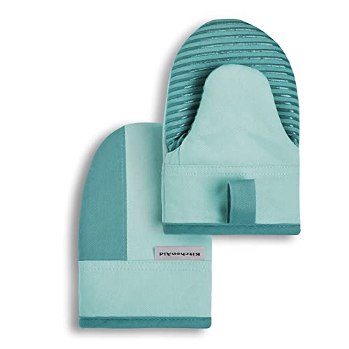 KitchenAid Beacon Two-Tone Non-Slip Mini Oven Mitt Set, Aqua Sky, 5.5"x8", 2 Piece - color: Aqua Sky