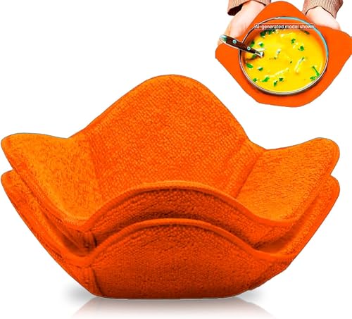 Set 2X Orange 7" sq. x 4" H Microwave Polyester Bowl Cloth Hot Pads Pot - Good Kitchen Accessories Bowl Holder to Protect Hands from Hot Dishes and Heating Soup - Microwave Bowls That Don't Get Hot - color: Color 9