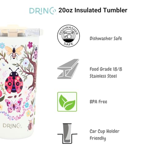 Drinco - 20 oz Stainless Steel Tumbler | Double Walled Vacuum Insulated Mug With Lid, 2 Straws, For Hot & Cold Drinks (20oz Bugs World) - color: 20oz Bugs World
