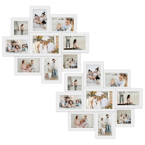 Jerry & Maggie 9 Opening Picture Frames Collage Wall Decor, Vintage Modern Farmhouse Gallery Wall Decor, Hanging Photo Frames Set, Holds 4×4, 4×6 & 5×7 Photos, White/2 PACK - color: White/ 2 Pack