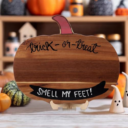 Baby First Halloween DIY Pumpkin Cutting Board | Trick or Treat Smell My Feet Halloween Footprint DIY Tray Ghost Footprint Pumpkin Cutting Board with 12 Color Paints Brushes - style: Halloween Ghosty Toes