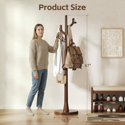 Uniclinens Coat Rack Freestanding Solid Wood Coat Tree Standing with 4 Hooks, Coat Rack Stand Creative Tree Branch-look (Walnut) - color: Walnut-2, size: Coat Tree