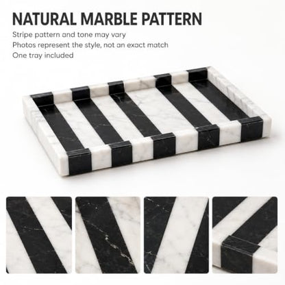 Black White Marble Vanity Tray, Rectangular Organizer | Rectangular tray, black white marble pattern varies, for perfume jewelry, props not included - color: Black White Rectangular