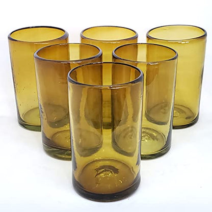 Solid Amber 14 oz Drinking Glasses (set of 6), Recycled Glass, Lead-free, Toxin-Free (14oz Drinking) - color: Amber, size: 14 oz