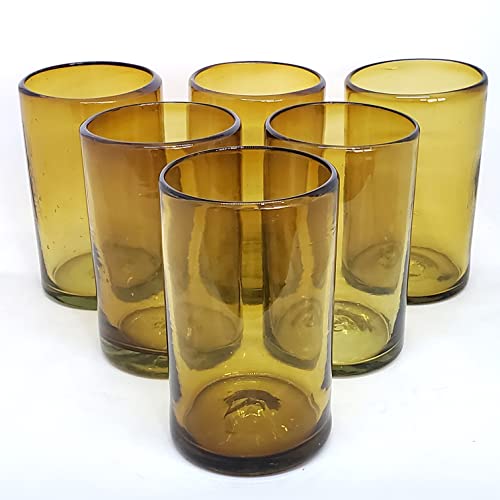 Solid Amber 14 oz Drinking Glasses (set of 6), Recycled Glass, Lead-free, Toxin-Free (14oz Drinking) - color: Amber, size: 14 oz
