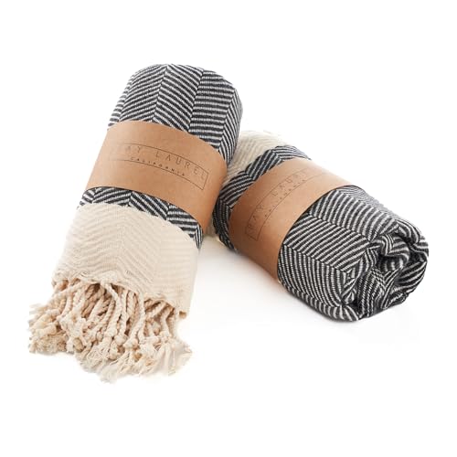 BAY LAUREL Turkish Hand Towel – Pack of 2 | Soft & Absorbent Decorative Towels for Bathroom, Hand, Face, Hair, Gym, Yoga, SPA, Kitchen & Tea | Boho Decor (Dark Gray, Herringbone 15x26 Inches(Set of 2) - color: Dark Gray, size: Herringbone 15x26 Inches (Se