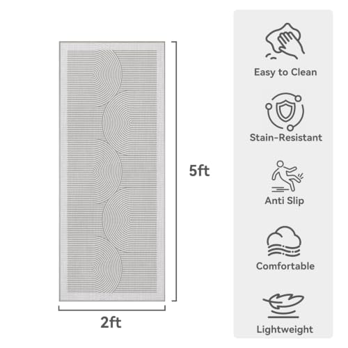 Hallway Kitchen Runner Rug Non-Slip Low Pile Washable Rug Gray 2x5 ft | Soft Entryr Mat Carpet TPR Backing , Thin Profile, Abstract Pattern for Bedroom, Bathroom, Entryway Long Runners, Easy Clean - color: Grey, size: 2' x 5'