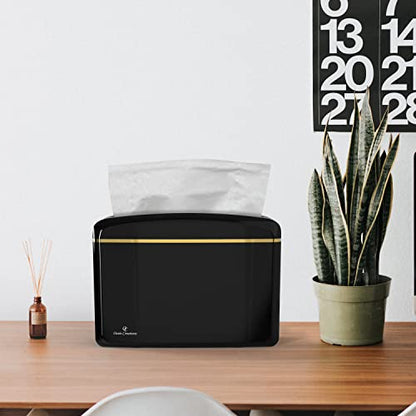 Countertop Multifold Hand Paper Towel Dispenser by Oasis Creations, Single Sheet Dispensing – Glossy Black - color: Black