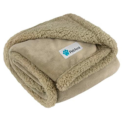 PetAmi Dog Blanket Small Medium Pet Cat Puppy Kitten, 40x29, Solid Taupe | 460 GSM, Soft Sherpa Fleece Throw, Reversible Plush Couch Cover Protector Crate Carrier Sofa Bed Car Seat, Machine Washable - color: Taupe/Taupe Sherpa, size: Medium - 29 X 40 Inch