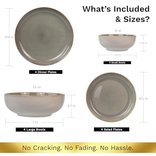 Sango 16-Piece Stoneware Dinnerware Set for 4, Glossy Cream/Green Big Dinner Plates and Bowls Sets with Reactive Glaze, Ceramic Dish Set, Modern Dishes, Microwave & Dishwasher Safe, Resona Moss - color: Green/Cream, size: 16-Piece Set