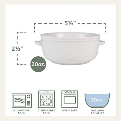 Everyday White by Fitz and Floyd Set of 4 Handled Soup Chili Bowls, 20 ounces, White (Pack of 2) - size: 20 ounces (Pack of 2)