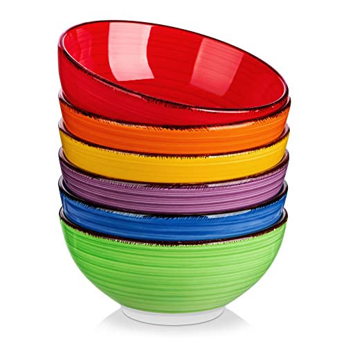 vancasso Bonita Cereal Bowls Set of 6-27 Oz Ceramic Soup Bowls, Microwave & Dishwasher Safe, 6 Inch Colorful Serving Bowls for Kitchen - color: Warm Color, size: 27 Oz