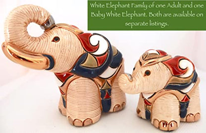 De Rosa Handmade/Painted Sculpted Ceramic White Elephant Figurine Family Collection F131