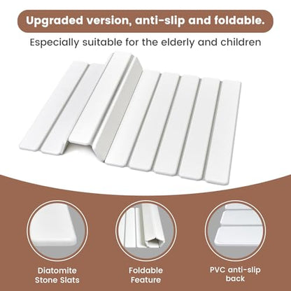 Super Anti-Slip Strong Absorbent Diatomite Pad, Stone Bath Mat 24 x 16 inches Quick-Dry Pad, Foldable and Easy to Store Bathroom Stone Bath Mat, Suitable for Bathroom