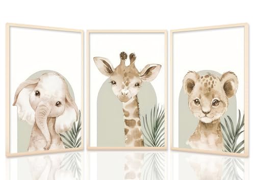 HNNXAR Nursery Wall Decor Animal Wall Art Safari Poster Nursery Canvas Art Woodland Jungle Decor Set of 3 Lion Picture Elephant Painting Giraffe Prints For Boys Girls Room Decoration 12x16 Unframed - color: Safari Animal, size: 12"x16" Poster