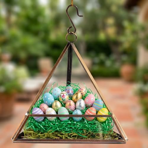 D'Eco Glass Copper Mini Triangle Tabletop or Hanging Planter Terrarium | Geometric Planter Terrarium, Fill Display w Succulents, Moss, Air Plants, Ferns, Home, Wedding & Office Decor, Dims:5x5x5"