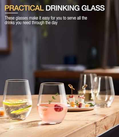 Plastic Stemless Wine Glasses Set of 6, Reusable BPA-Free Tritan Plastic Wine Cups, Unbreakable Wine Glasses for Outdoor Use, Poolside, Party, Camping, 16-Ounce, Lightweight