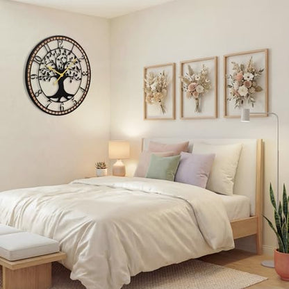 20" Farmhouse Bird Branch Wall Clock with Metal Tree Design | Bird branch accent with quiet movement, hardware included, 1 AA battery not included; approx. 3.5 lb for medium wall spaces - color: Arab, size: 20'' x 20''