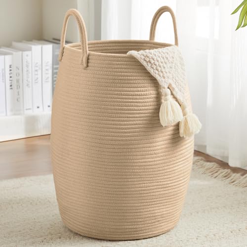 Large Laundry Hamper Basket 65L Woven Blanket Basket, Brown | Tall Clothes Hamper, Rope Wicker Laundry Basket, Storage Basket for Toys, Dirty Cothes in Bedroom, Living Room Organizer - color: Jute Brown, size: 65L
