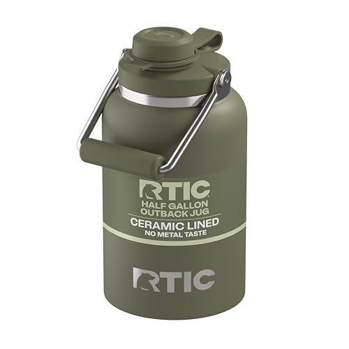 RTIC Half Gallon Outback Jug, Ceramic Lined, Olive | Stainless Steel, Insulated Water Bottle with Lid and Handle, Double Wall Vacuum Insulation - color: Olive