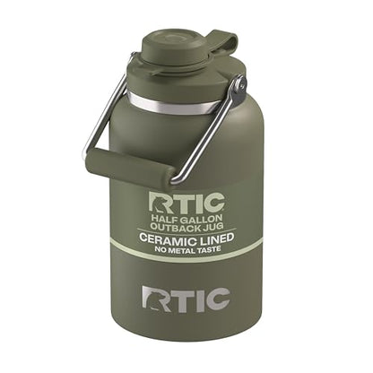 RTIC Half Gallon Outback Jug, Ceramic Lined, Olive | Stainless Steel, Insulated Water Bottle with Lid and Handle, Double Wall Vacuum Insulation - color: Olive