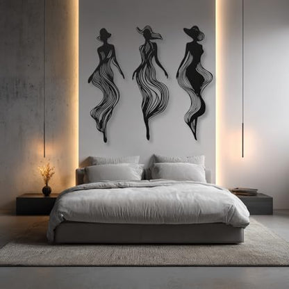 XXQ Abstract Women Silhouette Metal Wall Art Set of 3 – Modern Line Art Decor for Living Room, Bedroom, Hallway, or Studio Walls (Black, 30" x 9" / 76 x 24 cm) - size: 30L" x 9W"
