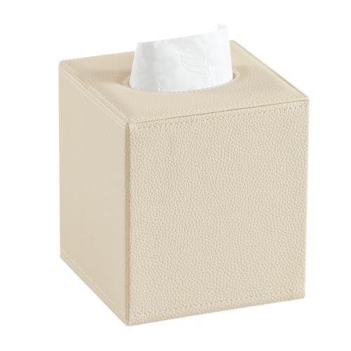 PU Leather Tissue Box Cover Square Tissue Box Holder, Beige | Magnetic Closure, Decorative Tissue Holder for Bathroom Bedroom Office - color: Beige