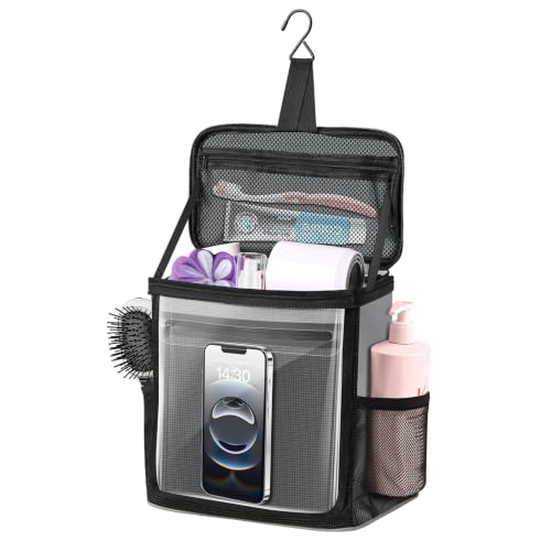 Portable Hanging Shower Caddy, Large Capacity Travel Toiletry Bag for Men & Women, Bath Organizer with Hook & Waterproof Phone Compartment, for Gym, Travel, Dorm, Picnic, Bathroom(Grey) - color: Grey