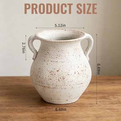 Rustic Ceramic Utensil Holder - 6.69 Inch Farmhouse Utensil Crock with Handles, Distressed Speckled Crock, Large Spatula Organizer for Cooking Tools, Kitchen Decor & Gift