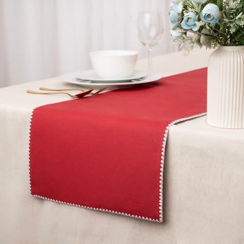 100% Cotton Table Runner - 72x13 Inch, Decorative Hemstitched Table Runner, Durable & Elegant for Dining Table, Wedding, Restaurant, Oeko-TEX Certified - Red - color: Red