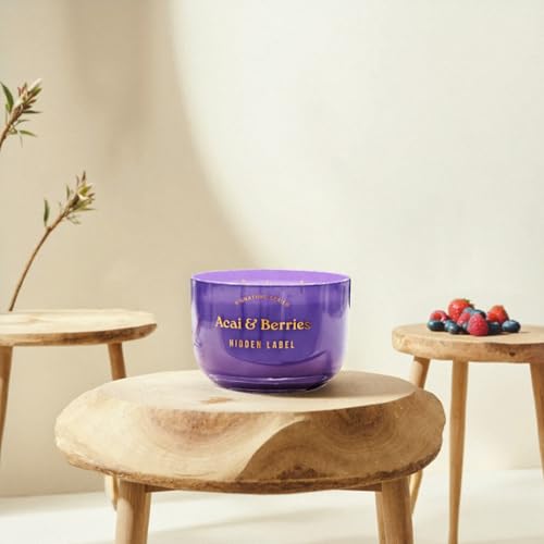 Hidden Label Acai Berries Candle, 18oz Soy 3-Wick, 70H Aromatherapy | Purple Gradient Decor | Triple Cotton Even Melt | Non Toxic Plant Wax | Mood Boost Energy | Gift Ready Gold Lid - color: Acai & Berries