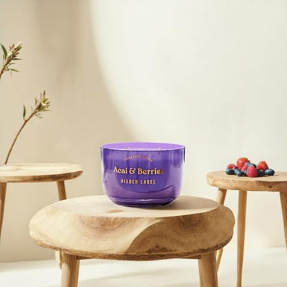 Hidden Label Acai Berries Candle, 18oz Soy 3-Wick, 70H Aromatherapy | Purple Gradient Decor | Triple Cotton Even Melt | Non Toxic Plant Wax | Mood Boost Energy | Gift Ready Gold Lid - color: Acai & Berries