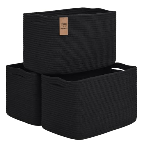 Baskets for Organizing,Storage Baskets,3 Pack Baskets for Shelfves,15"×10"×9" Woven Black Basket,toy storage bins,bins for organization - color: Black