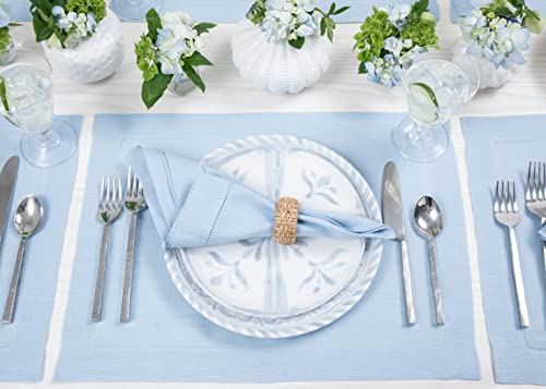 Solino Home 100% Linen Napkins Blue, Classic Hemstitch 20 x 20 in, Set of 4 | Cloth Napkins for everyday meals and hosting | soft plain weave, artisan crafted | Sky Blue | Pure Linen | OEKO-TEX Certified - color: 09: Sky Blue, size: 20" x 20" (Set of 4)