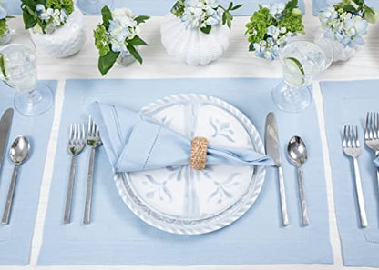 Solino Home 100% Linen Napkins Blue, Classic Hemstitch 20 x 20 in, Set of 4 | Cloth Napkins for everyday meals and hosting | soft plain weave, artisan crafted | Sky Blue | Pure Linen | OEKO-TEX Certified - color: 09: Sky Blue, size: 20" x 20" (Set of 4)