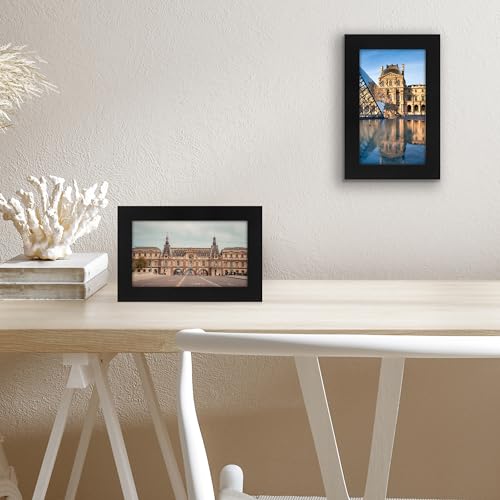 Americanflat 4x7 Picture Frame - Engineered Wood - Black | Shatter-resistant glass, wall or tabletop display with included easel, sawtooth hangers included - color: Black, size: 4x7