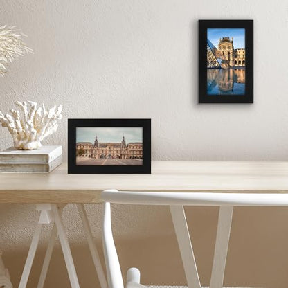 Americanflat 4x7 Picture Frame - Engineered Wood - Black | Shatter-resistant glass, wall or tabletop display with included easel, sawtooth hangers included - color: Black, size: 4x7