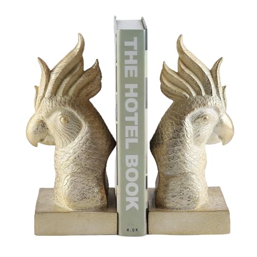 Gold Parrot Decorative Bookends for Heavy Books Bookshelf Decor | Minimalist Cool Bird Book ends for Home Office Desk Decor，Cute Resin Animal Book end Decorative for Kids Books - color: Gold