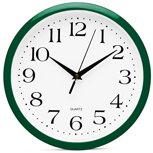 Bernhard Products Hunter Green Wall Clock Silent Non Ticking - 10 Inch Quality Quartz Battery Operated Round Easy to Read Home/Kitchen/Office/Classroom/School Clock - color: Hunter Green, size: 10 Inch