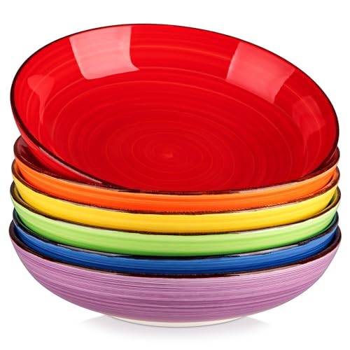 vancasso Bonita Pasta Bowls Set of 6, 50oz Large Salad Bowls for Kitchen, Corlorful Stoneware Serving Bowls Dishwasher & Microwave Safe - color: Warm Color, size: 50 Oz
