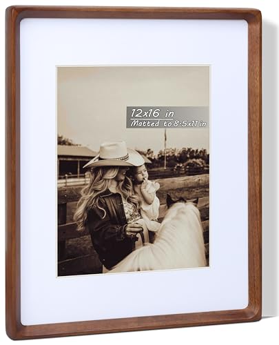 12x16 Picture Frame with Mat for 8.5x11, USA-Sourced Natural Walnut Wood Handcrafted Rounded Corner with Plexiglass, Vertical or Horizontal Display Photo Document Gallery Wall Poster Frame - color: Walnut, size: 12x16 Matted to 8.5x11