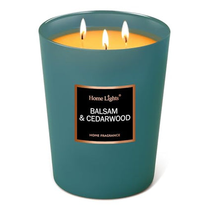 HomeLights Highly Scented Soy Candles Big 33.3 oz for Home. 3 Cotton Wicks, Smokeless Long Lasting 130 hrs in Balsam & Cedar. 5x6, Great Gift for Women & Men - color: Balsam & Cedar