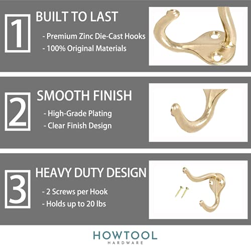 Coat Hooks for Wall Hanging Heavy Duty Wall Mounted Brass Plated, 5 Pack - color: Brass