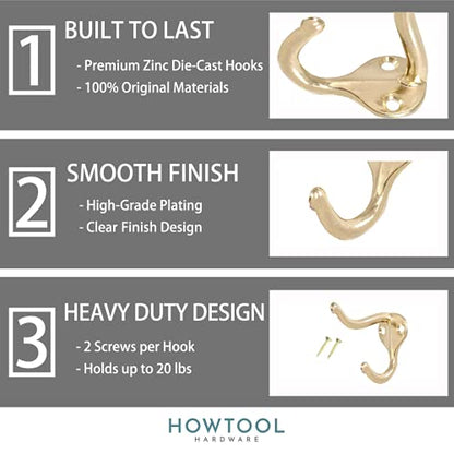 Coat Hooks for Wall Hanging Heavy Duty Wall Mounted Brass Plated, 5 Pack - color: Brass