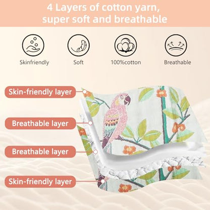Boho Throw Blanket for Couch Bed, 100% Cotton Soft Rustic Quilt 60''x 80'', Super Soft Bohemian Decor Reversible Sofa Bed Chair Blanket Cover for All Seasons(Floral Bird)