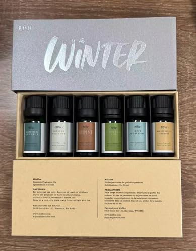 Fragrance Oils, MitFlor Winter Essential Oils for Diffusers for Home, 6 x10ml, Soap & Candle Making Scents, Premium Holiday Aromatherapy Gift Set -Frosty Fir, Hot Spring, Fireplace & More