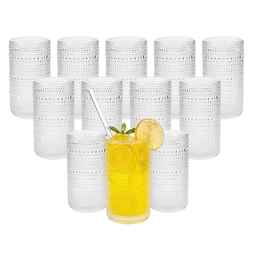 Vintage Hobnail Drinking Glasses Set of 12, 16 oz Large Capacity Embossed Clear Tumblers, Highball Glasses for Water, Cocktail, Beer, Whiskey, Kitchen & Bar Use - color: Set of 12 Clear