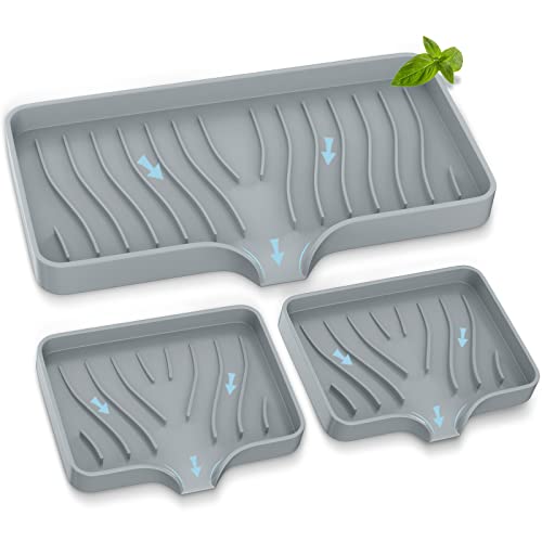 Kitchen Sink Tray,Self Draining Kitchen Soap Tray Soap Holder Silicone Sponge Holder for Kitchen Sink,Kitchen Bathroom Sink Caddy Sink Organizer for Sponge,Soap Dispenser,Dish Scrubber,Palm Brush - color: Cool Gray