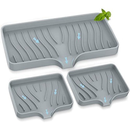 Kitchen Sink Tray,Self Draining Kitchen Soap Tray Soap Holder Silicone Sponge Holder for Kitchen Sink,Kitchen Bathroom Sink Caddy Sink Organizer for Sponge,Soap Dispenser,Dish Scrubber,Palm Brush - color: Cool Gray